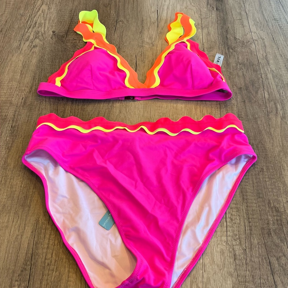 Pink and Yellow Ruffled Bikini Set